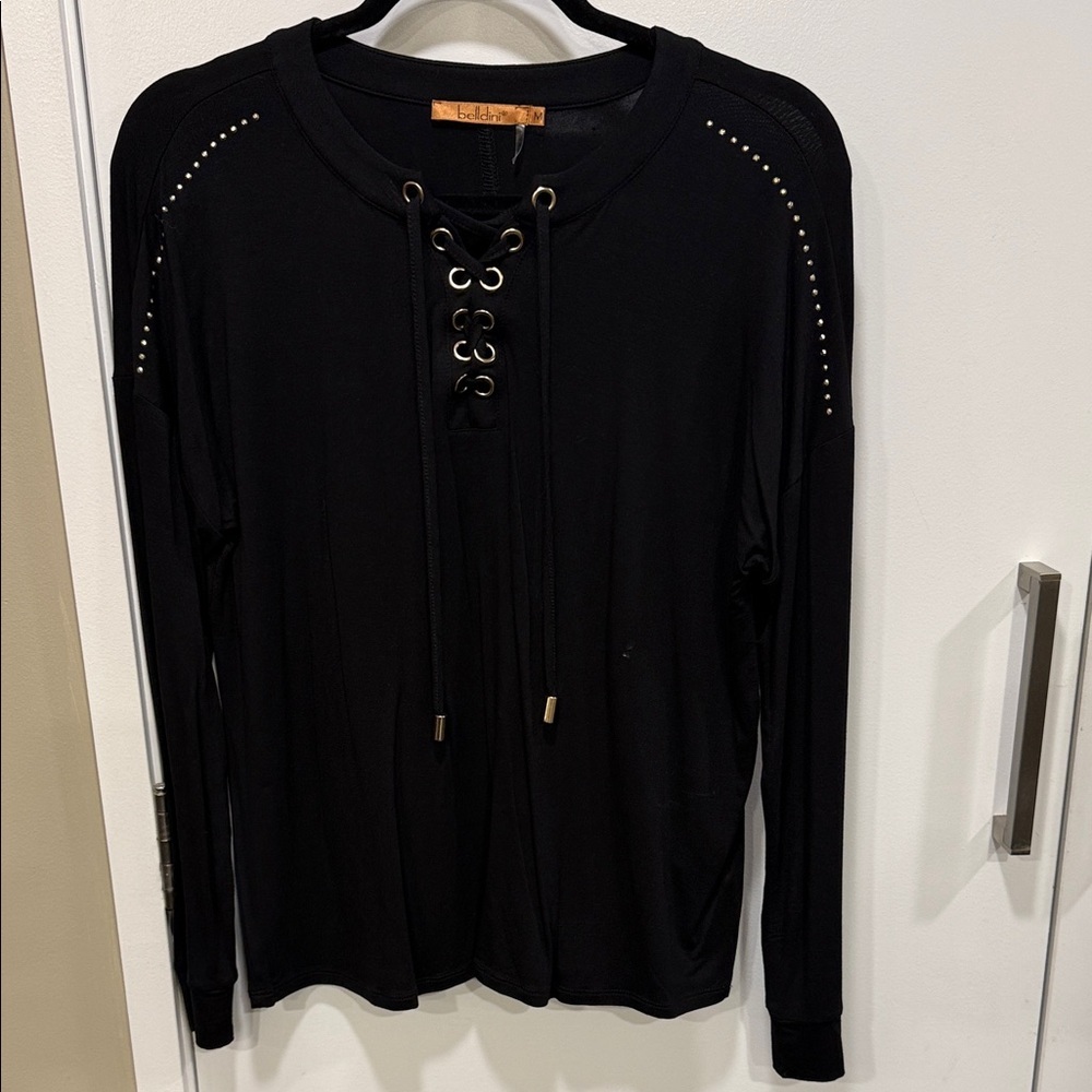 Belldini Black Lace-Up Studded Top